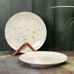 KHURJA POTTERY 'Smokey Marble' Cream Ceramic Plates for Dinner Stoneware Plates Dinnerware Serving Plates Microwave and Dishwasher Safe (Set of 2 10.2 Inch)
