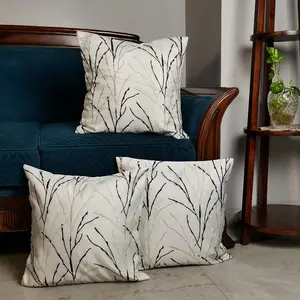 KHURJA POTTERY 'Midnight Branches' Set of 5 Printed Cotton Cushion Cover | Decorative Throw Hand Made Multi-Color Cushion Cases (16 x 16 Inch 40 cm x 40 cm)