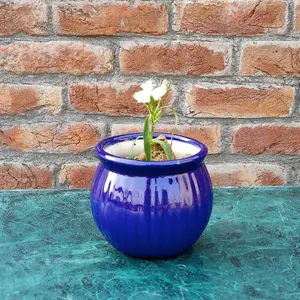 KHURJA POTTERY Planter Pot Flower Indoor Outdoor Home Office Balcony Decor Garden Ceramic (Color : Blue L x B x H :: 11 CM x 11 CM x 11 CM) Weight :: 565 GM