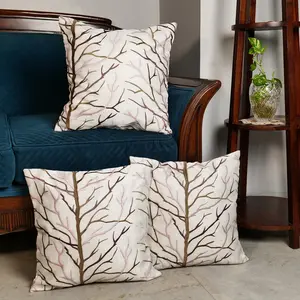 KHURJA POTTERY 'Mighty Trees' Set of 5 Printed Organza Cushion Cover | Decorative Throw Hand Made Multi-Color Cushion Cases (16 x 16 Inch 40 cm x 40 cm)