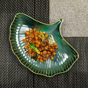 KHURJA POTTERY 'Sea Shell' Green Ceramic Platter for Serving | Platter Plate for Snacks Starters for Home Office | Apetizer Tray for Hotel & Restaurnats