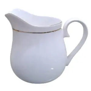KHURJA POTTERY White Golden Rim 390 ml1 Piece Creamer Jug or Tea Pot for Milk Tea and Coffee