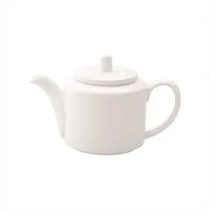 KHURJA POTTERY White 400ml 1 Piece Porcelain Ceramic Kettle or Tea Coffee and Milk Pot with Locking Lid and Handle Without Strainer