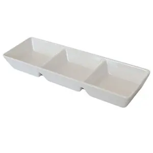 KHURJA POTTERY Solid Porcelain 3 Compartment Tray with Bowls ( White 30ml Each Small )