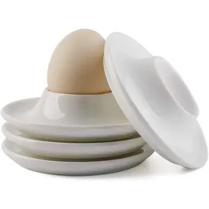 KHURJA POTTERY White Porcelain Egg Holder or Chip and Dip Set of 2 for Hard & Soft Boiled Eggs or Snacks
