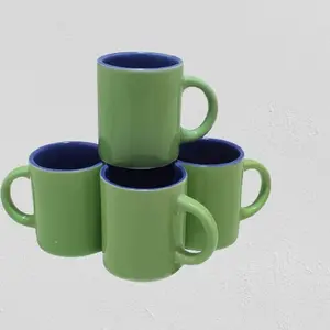 KHURJA POTTERY Ceramic Multicolor Design Tea Cup Set of 4 Pcs75ml Small Serving Green Tea Kahawa (Green)