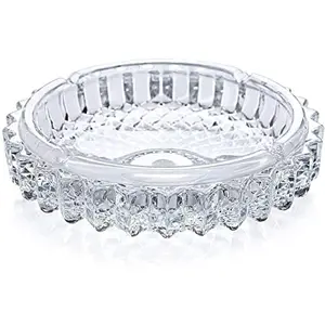 KHURJA POTTERY Round Crystal Cut Clear Glass Ashtray for Cigarettes