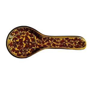 KHURJA POTTERY Ceramic Hand Painted Spoon Rest or Holder for Spoon Stand Rester on Dinning (Golden Painted)