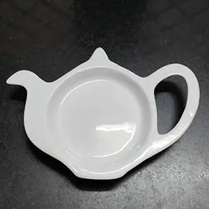 KHURJA POTTERY Ceramic Tea Bag Holder or Coaster Pad Set of 2 (White)