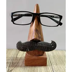 KHURJA POTTERY Sheesham Wood Handmade Wooden Nose Shaped Spectacle Specs Eyeglass Holder Stand with Moustache