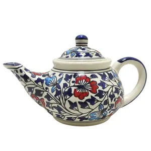 KHURJA POTTERY Ceramic Printed Multicolored 400ml Floral Tea Pot Kettle for Serving Milk Coffee and Green Tea