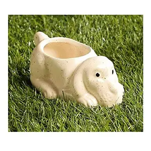 KHURJA POTTERY White Ceramic Mini Table Top Planter in Shape of Small Dog Made in India Environment Friendly Small Table Pot for Indoor Plant Home Decor Mini Garden or Balcony (2)