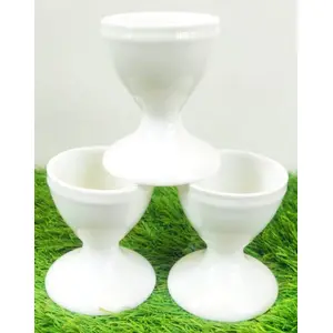 KHURJA POTTERY Bone China Soft Boiled Egg Holder or Egg Cup White Glossy in Set of 4