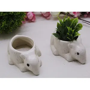 KHURJA POTTERY White Ceramic Mini Planter Small Mouse (Set of 2 12cm)