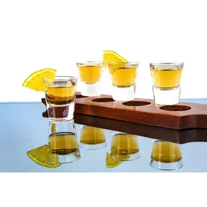 KHURJA POTTERY Tequila Shot Glass 30 Ml Set of 4 with Wooden Tray/Easy to Carry Whiskey Tequila Shot Glasses