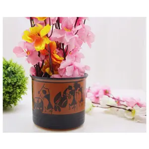 KHURJA POTTERY Planter in Brown and Black Worli Art 1 Piece Without Plant
