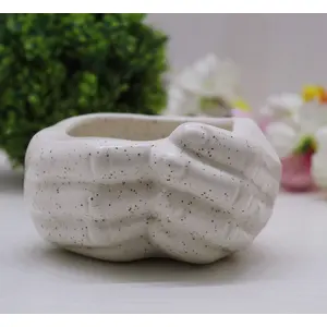 KHURJA POTTERY White Ceramic Mini Planter Small Hand (Set of 2 12cm)