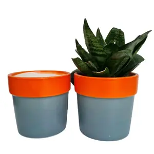 KHURJA POTTERY Ceramic Mini Orange and Grey Planter or Flower Pot for Home and Garden Decor for Artificial or Real Plants 1-Piece (No Plant in Package)