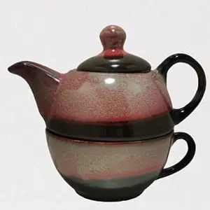 KHURJA POTTERY Ceramic One Cup Kettle Glazed Designer for Coffee/Tea Brown