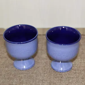 KHURJA POTTERY Dual Glazed Studio Pottery Ice-Cream Serving Cup Set of 2 150ml Dishwasher and Microwave Safe ( Blue )