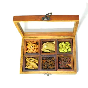 KHURJA POTTERY Wooden Herb and Spice Box or Masala Dani with Spoon