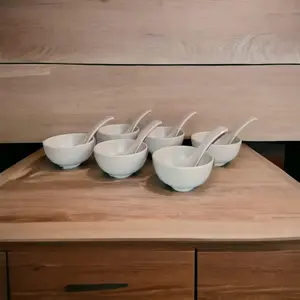 Melamine Soup Bowls with Spoon for Serving Soup Desert Set of 4 175 ml Light Grey Colour