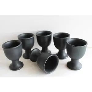 KHURJA POTTERY Ceramic Black Matte Soft or Hard Boiled Egg Holder or Egg Cup Set of 6