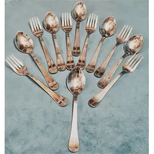 KHURJA POTTERY Heavy Stainless Steel Cutlery Set or Dinnerware 6-Forkk 6-Spoon 12 Piece