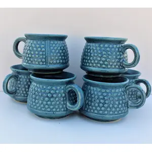 KHURJA POTTERY Fine Ceramic Tea Cup 250 ML Set of 6 Multi-Color (Blue)