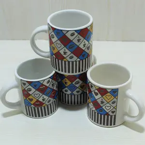 KHURJA POTTERY Ceramic Printed Design Tea Cup Set of 4 Pcs80ml Small Serving Cutting Green Tea Kahawa Coffee Specially Use for Kadha (Multi Clour-B)