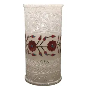 MARBLE INLAY ART AGRA - PACCHIKARI Marble Long Glass May be Used as Flower Pot Pen Stand Multi Purpose Inlay Word 7"3"
