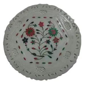 MARBLE INLAY ART AGRA - PACCHIKARI Marble Plates with Inlaid and Carving Work- 10 * 10 Inch
