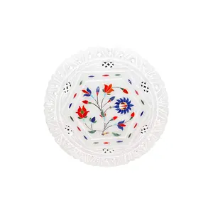 MARBLE INLAY ART AGRA - PACCHIKARI Marble Plates Multi-Colour with Inlaid and Carving Work 8 * 8 Inch A Item