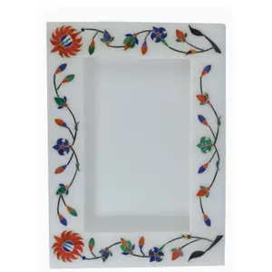 MARBLE INLAY ART AGRA - PACCHIKARI Marble Photo Frame with Inlay Work Showpeace Item for Home Decoration.