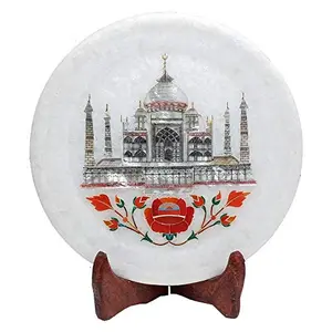MARBLE INLAY ART AGRA - PACCHIKARI Handmade Marble Decorative Plate for Home Office and per Gifts. Size- 6 x 6 inch (Orange)