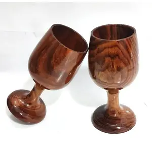 MARBLE INLAY ART AGRA - PACCHIKARI Impressive Rose Wood Wine Glass Pure Natural Wood Wine Drinking Glass Beverage Party Glass