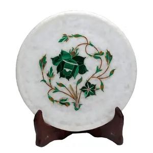 MARBLE INLAY ART AGRA - PACCHIKARI White Marble Inlay Plate Decorative Showpiece for Home Office and Nice for Gifting. Size - 6 x 6 inch