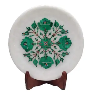 MARBLE INLAY ART AGRA - PACCHIKARI Handcrafted Marble Decorative Plate with Inlay Work Perfect Home Decor.(Size - 6 x 6 inch) (Green)
