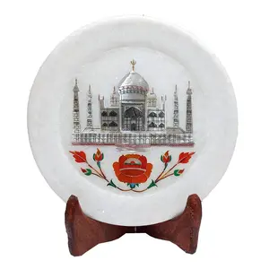 MARBLE INLAY ART AGRA - PACCHIKARI Handcrafted Marble Taj Mahal Inlay Plate for Home Office and Perfect Gifts. Size - 5 x 5 inch