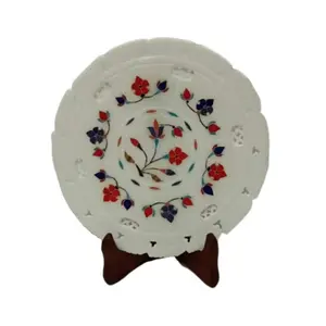 MARBLE INLAY ART AGRA - PACCHIKARI Marble Plates for Showpiece (Multi- Colour with Inlay Work)