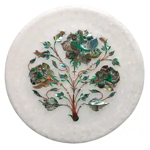 MARBLE INLAY ART AGRA - PACCHIKARI Handcrafted Marble Decorative Wall Plate with Inlay Work Perfect Home Decor. Size - 7 x 7 inch