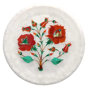 MARBLE INLAY ART AGRA - PACCHIKARI Handcrafted Marble Decorative Plate with Inlay Work for Home and Perfect Gifting. ( Size - 6 x 6 inch )