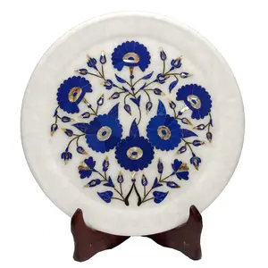MARBLE INLAY ART AGRA - PACCHIKARI Handcrafted Marble Tree of Life Design Decorative Plate with Inlay Work.( Size - 8 x 8 inch Round )