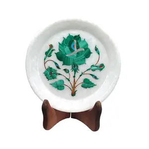 MARBLE INLAY ART AGRA - PACCHIKARI Handcrafted Marble Decorative Plate with Inlay Work for Home Office and Perfect for Gifting. Size - 5 x 5 inch