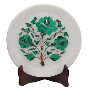 MARBLE INLAY ART AGRA - PACCHIKARI Handcrafted Marble Decorative Plate with Inlay Work Perfect Home Decor. Size - 7 x 7 inch