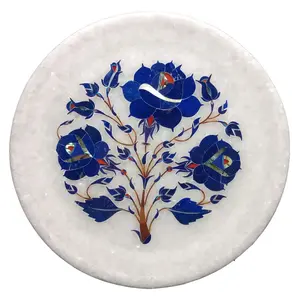 MARBLE INLAY ART AGRA - PACCHIKARI Handcrafted Marble Decorative Plate with Inlay Work Perfect Home Decor.(Size - 7 x 7 inch)