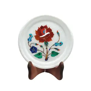 MARBLE INLAY ART AGRA - PACCHIKARI Handcrafted Marble Decorative Plate with Inlay Work for Home Perfect for Gifting. Size - (5 x 5 inch)