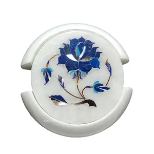 Handcrafted Marble Inlay Coaster Set Perfect Choice to Protect Your Table.(Set of 6) (Size - 4 x 4 inch Round)