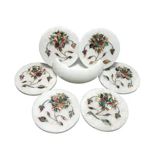 MARBLE INLAY ART AGRA - PACCHIKARI Handcrafted Marble Decorative Plate Set of 3 with Inlay Work for Home Perfect for Gifting. ( Set of 3 - Size 7 6 and 5 inch )