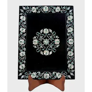 Handcrafted Black Marble Decorative Tray with Inlay Work. (Size - 9 x 12 inch Rectangular)
